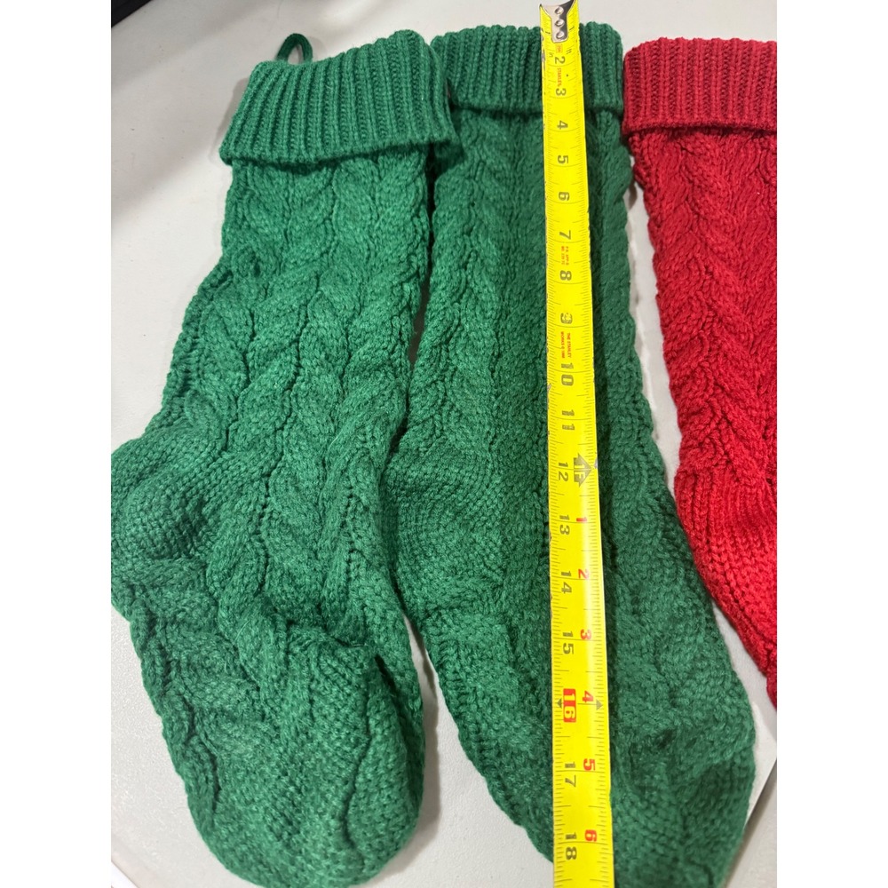 Setβ of 2 Cable Knit Christmas Stockings Green Red Holiday Decor 18 Inch